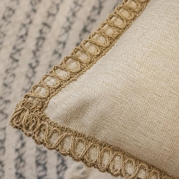 Burlap Linen Farmhouse Lumbar Pillow Cover 14 x 36 inch, Trimmed Tailored Edges - Picture 4 of 7